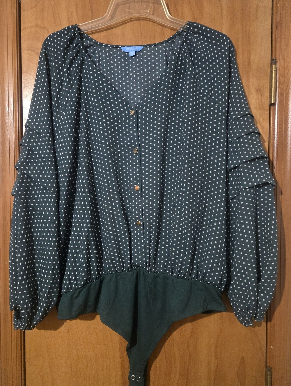 Draper James Dark Green Polka Dot Button-Front Blouse